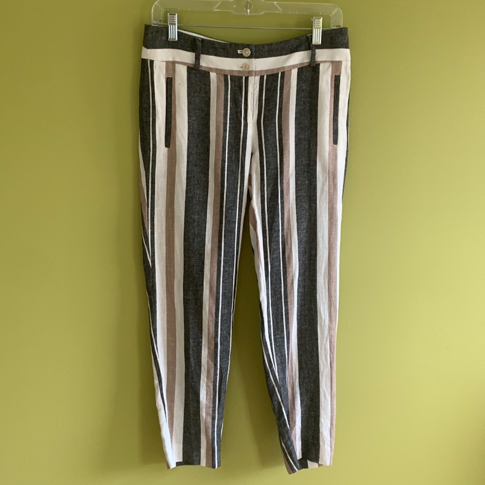 Loft striped linen blend pant in cream/tan/black.
